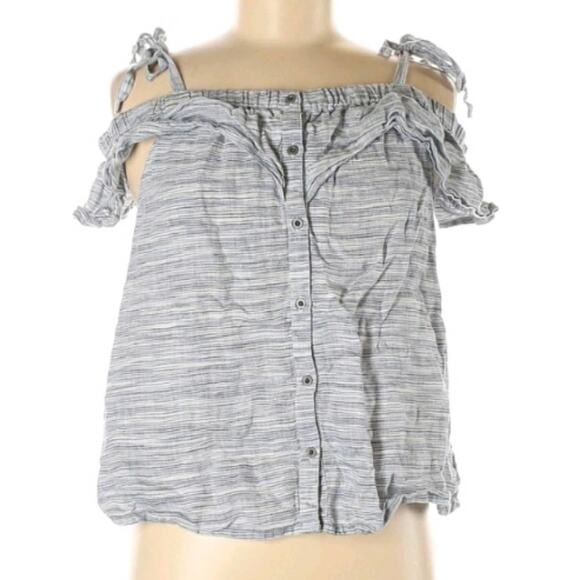 Medium Lucky Brand linen off shoulder striped sleeveless ruffled button blouse - Picture 2 of 5